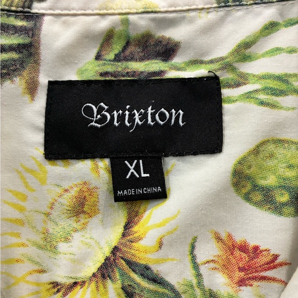 Brixton Cactus-Print Short Sleeve Camp Shirt - Green on Cream - Picture 2 of 3